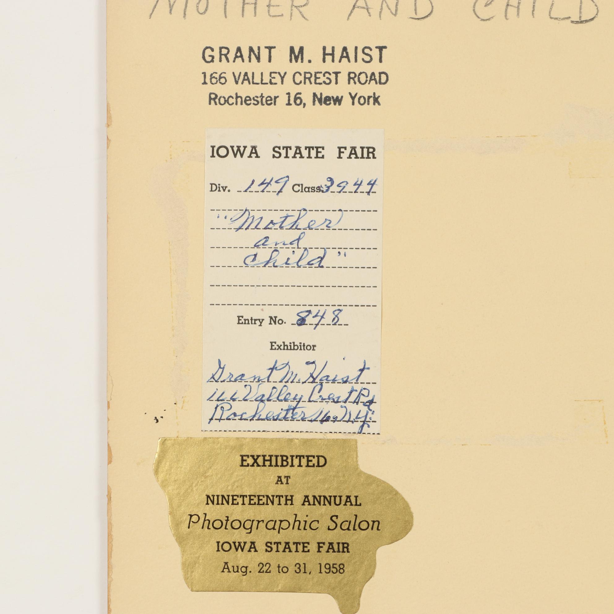 Grant Haist Silver Print Photograph "Mother and Child," Circa 1958