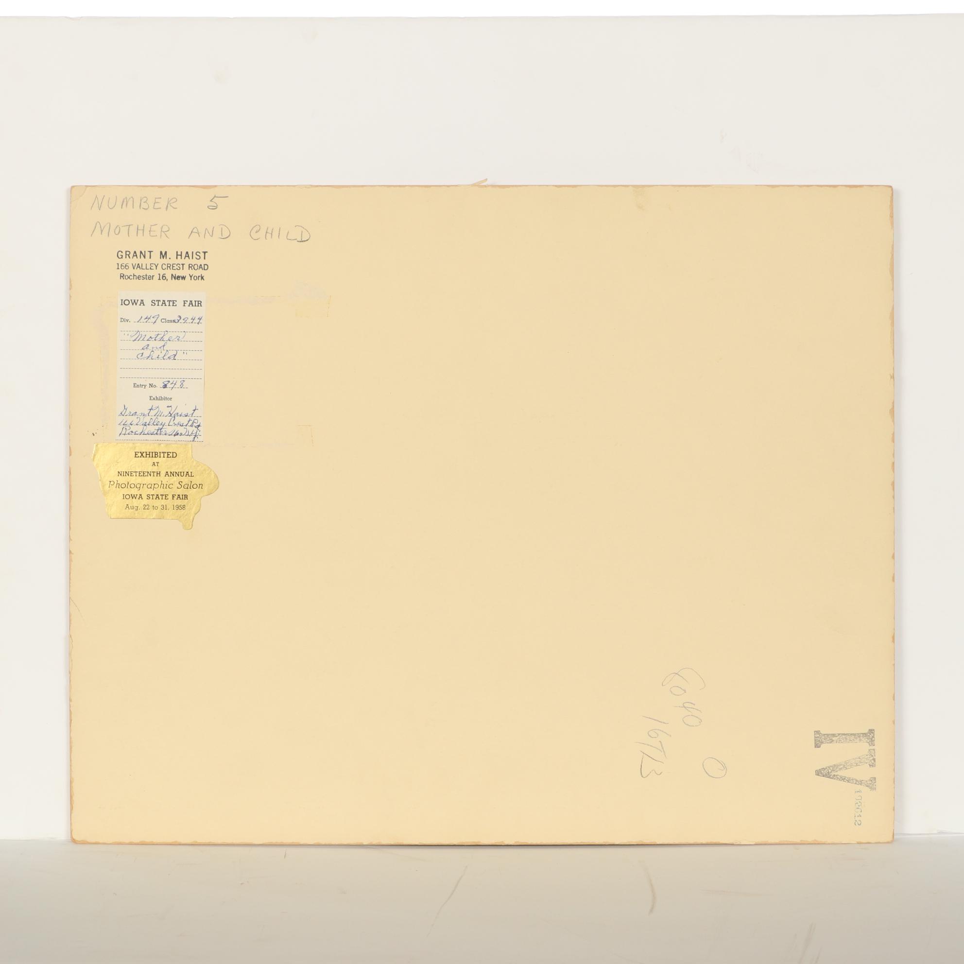 Grant Haist Silver Print Photograph "Mother and Child," Circa 1958