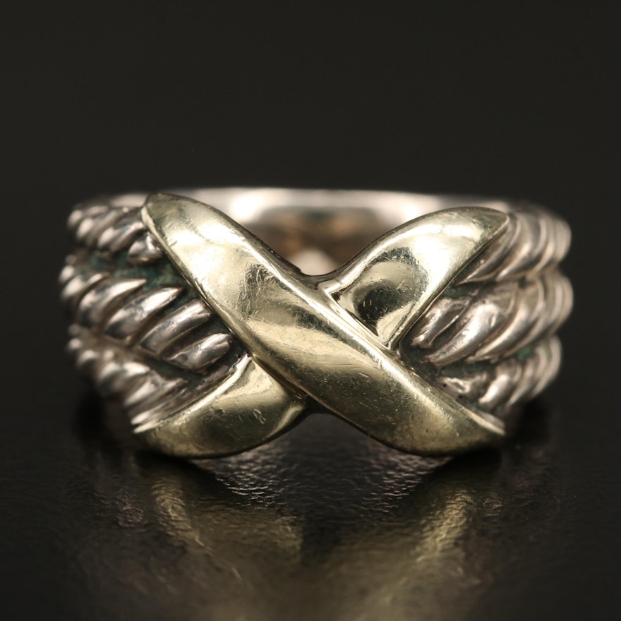 David Yurman Sterling Cable "X" Ring with 14K Accent