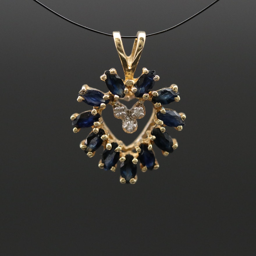 14K Sapphire and Diamond Heart Pendant