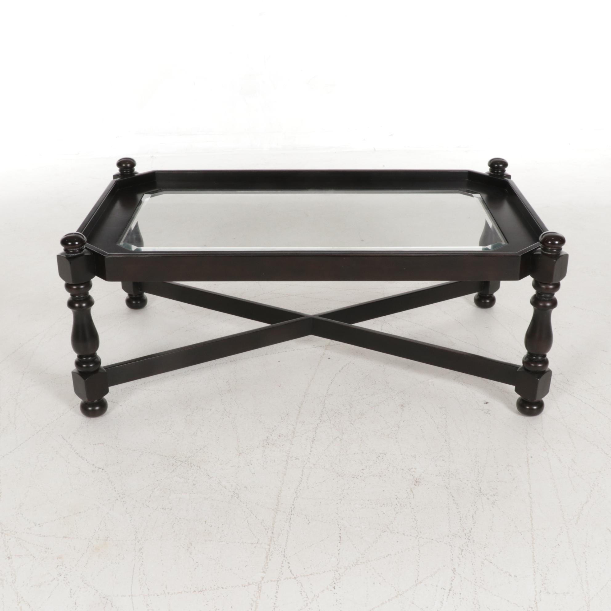 Contemporary Glass Top Wood Coffee Table