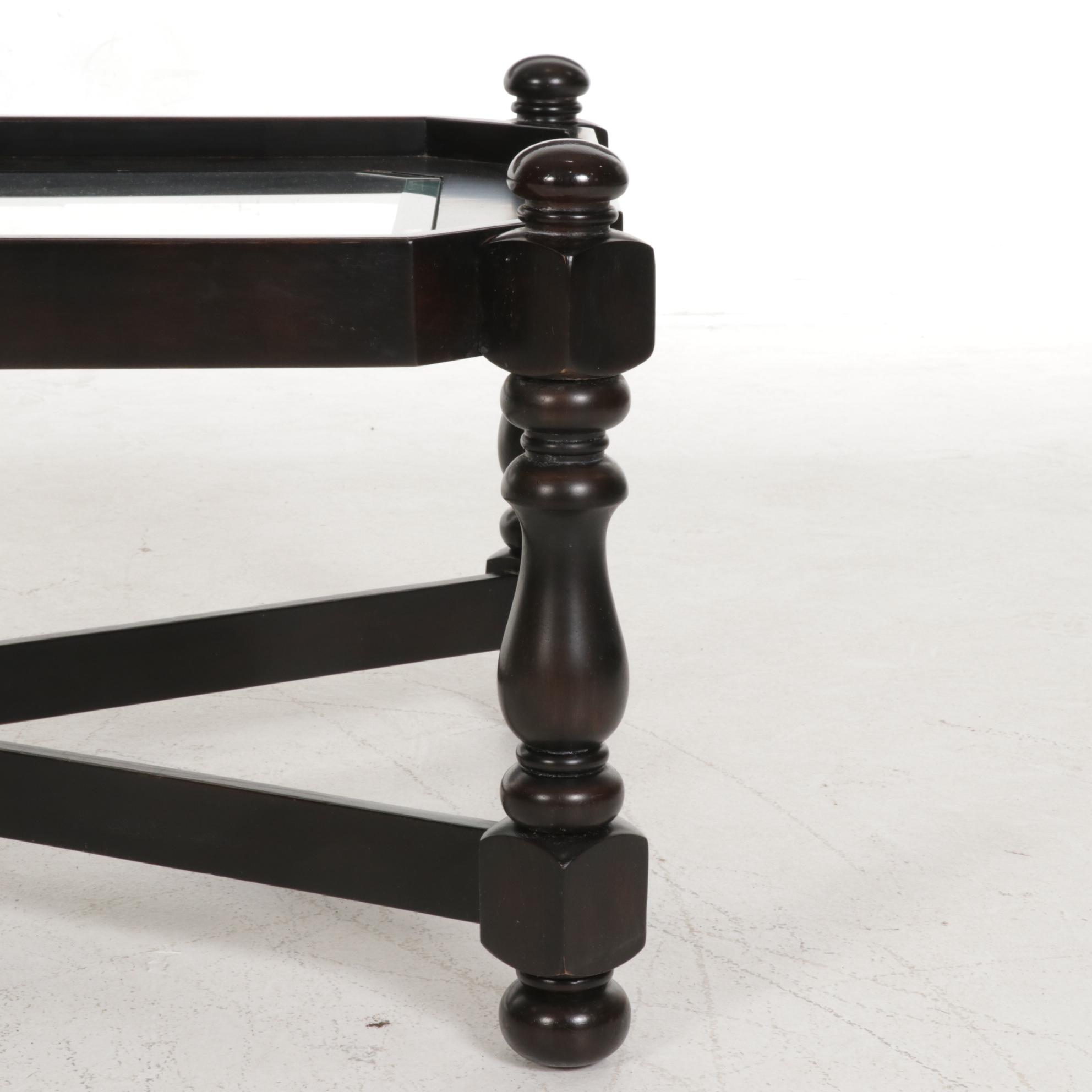 Contemporary Glass Top Wood Coffee Table