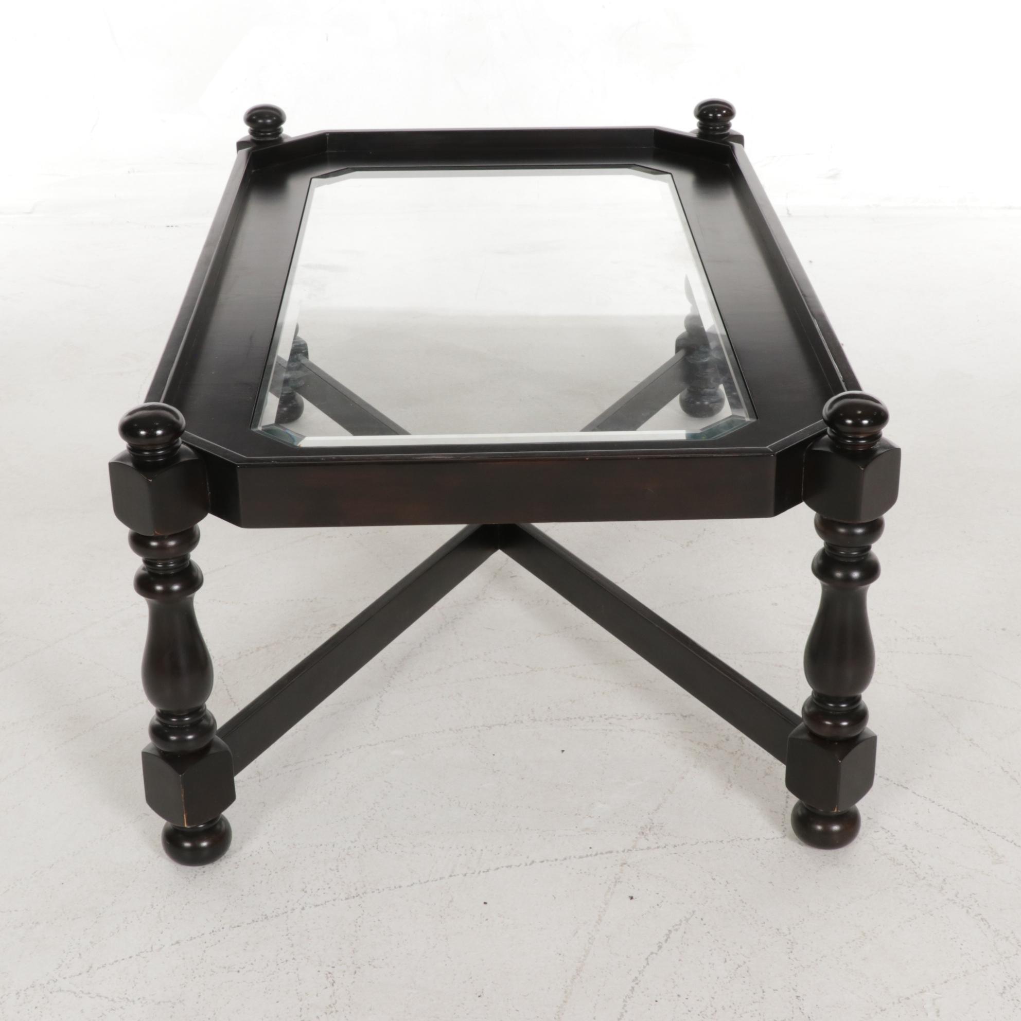 Contemporary Glass Top Wood Coffee Table