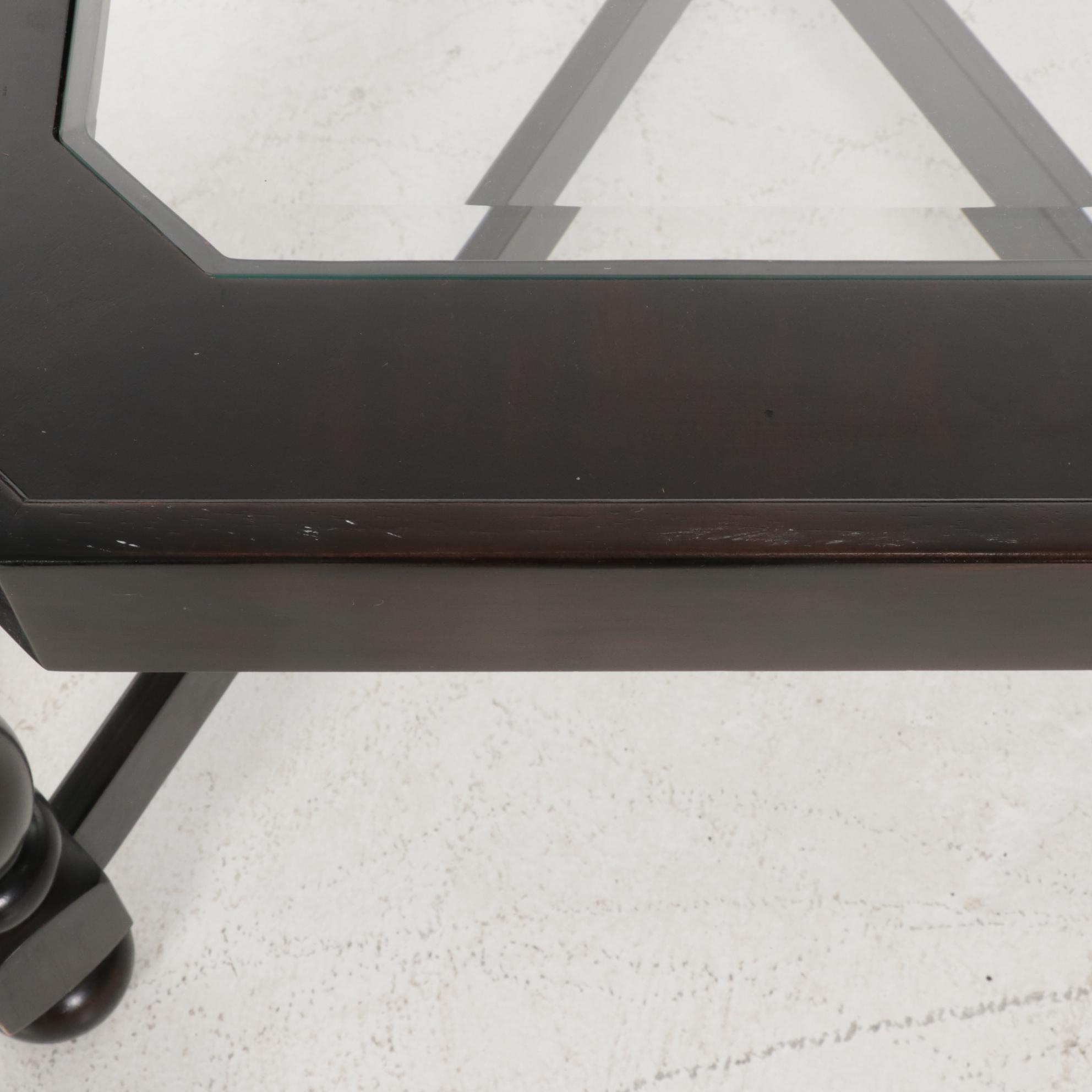 Contemporary Glass Top Wood Coffee Table