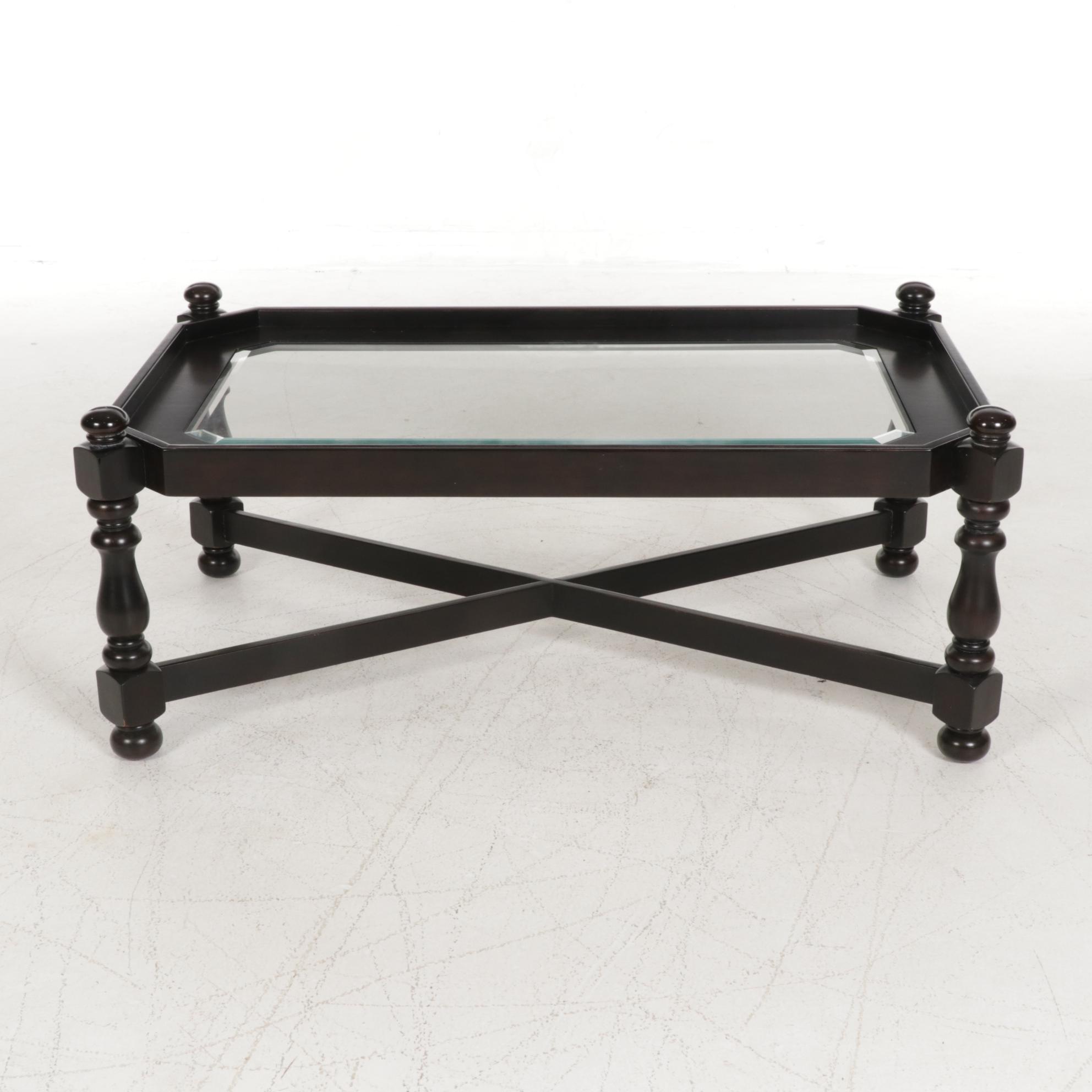Contemporary Glass Top Wood Coffee Table