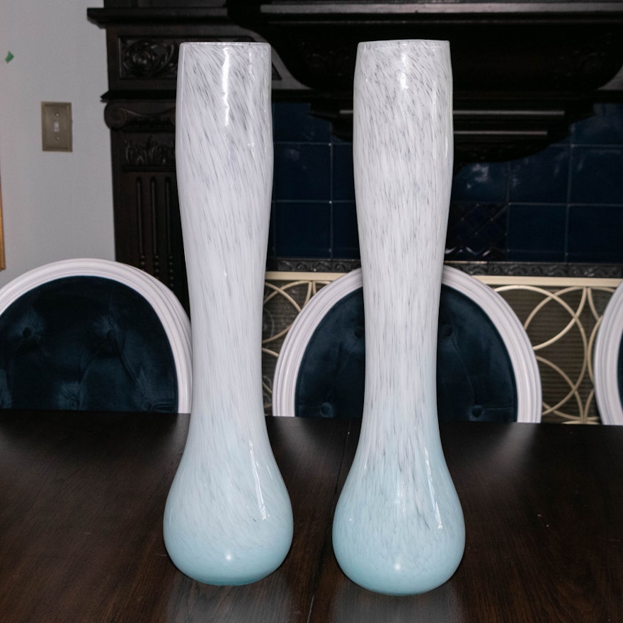 White and Turquoise Ombre Art Glass Vases