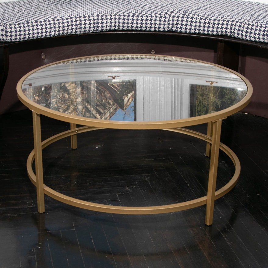 Modernist Style Brushed Gold Metal and Glass Coffee Table