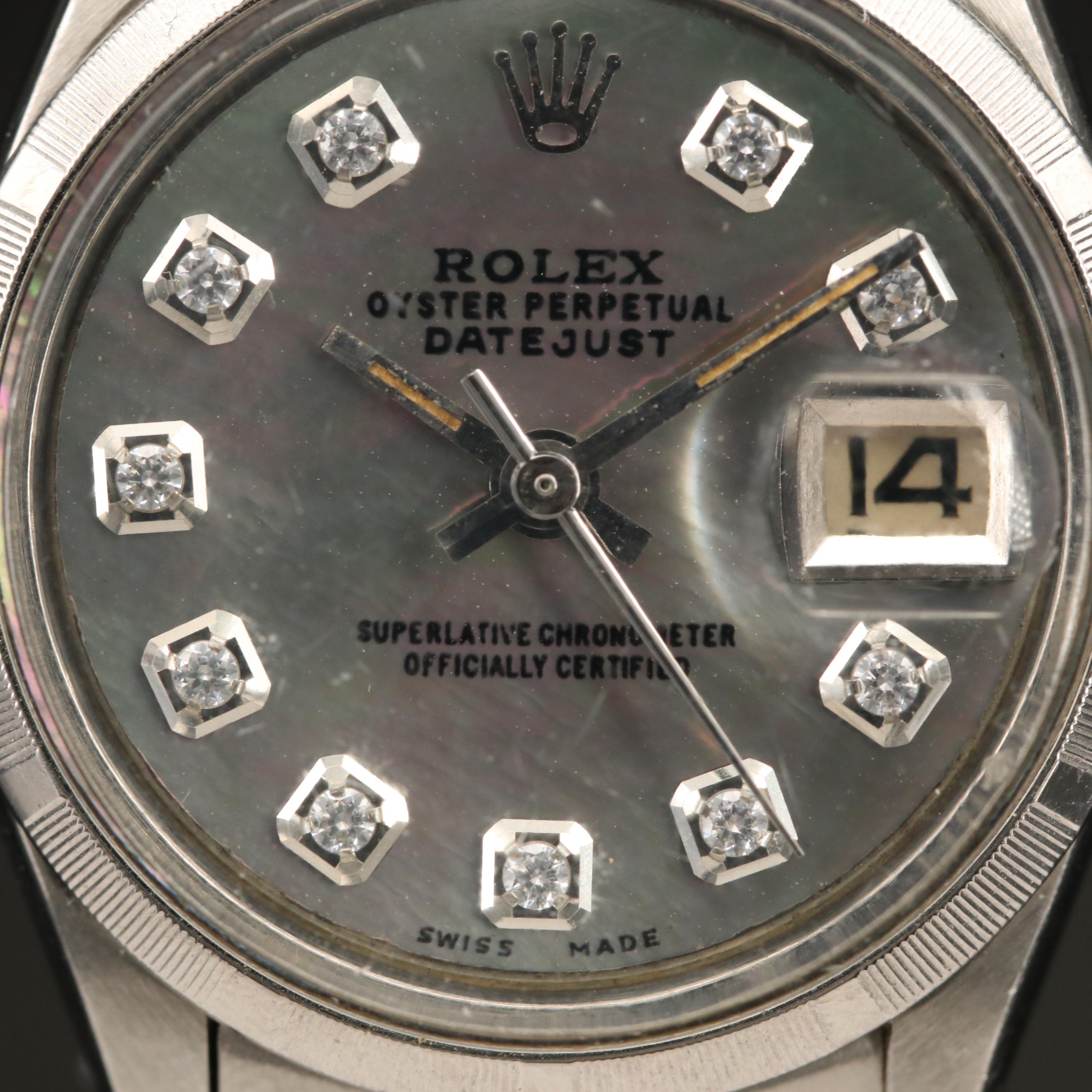 1964 Rolex Datejust Stainless Steel Watch with Mother of Pearl