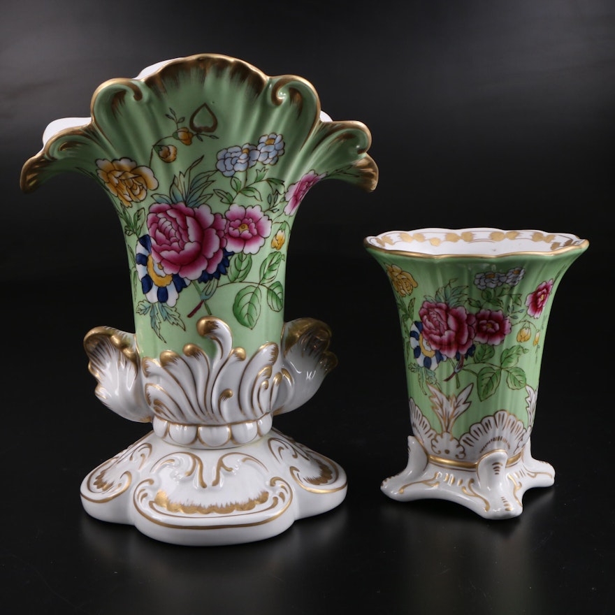 Chelsea House Porcelain Gilt and Floral Decorated Vases