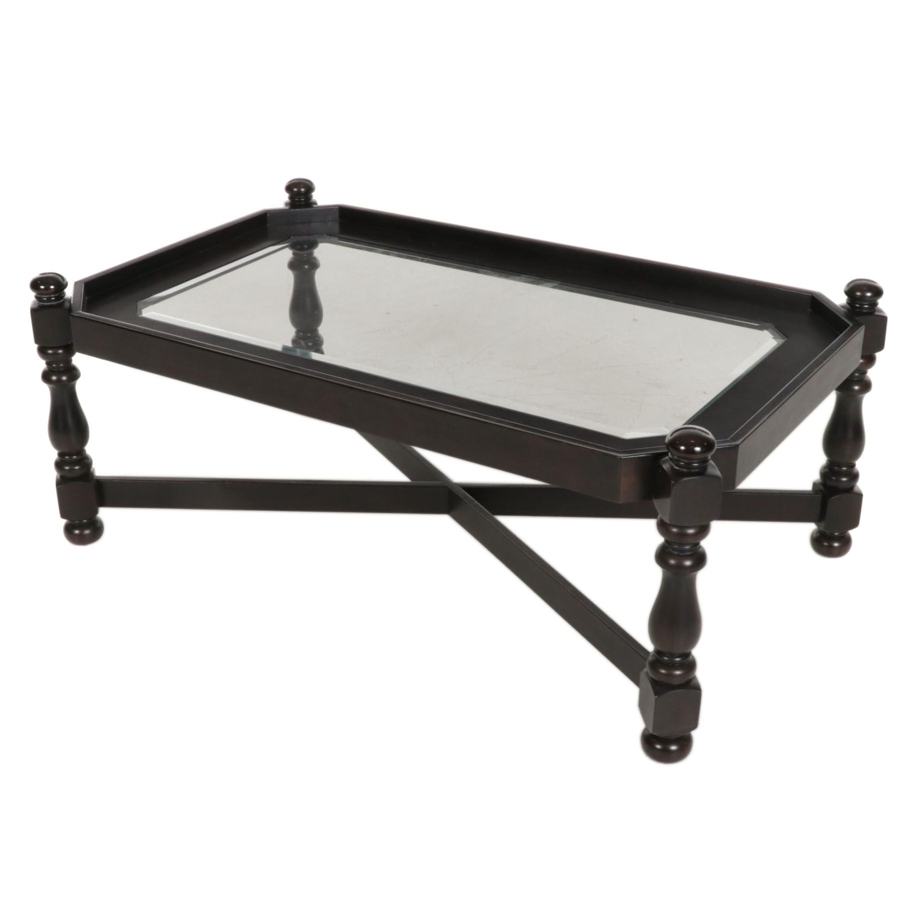 Contemporary Glass Top Wood Coffee Table