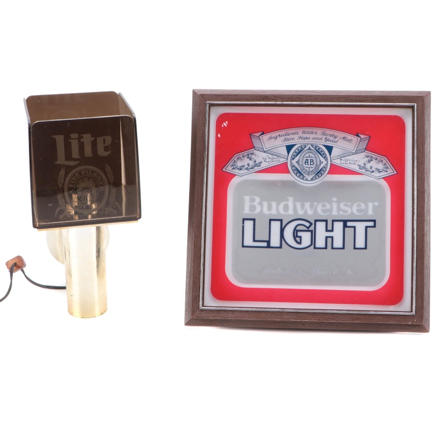 Budweiser Light and Miller Lite Illuminated Bar Signs