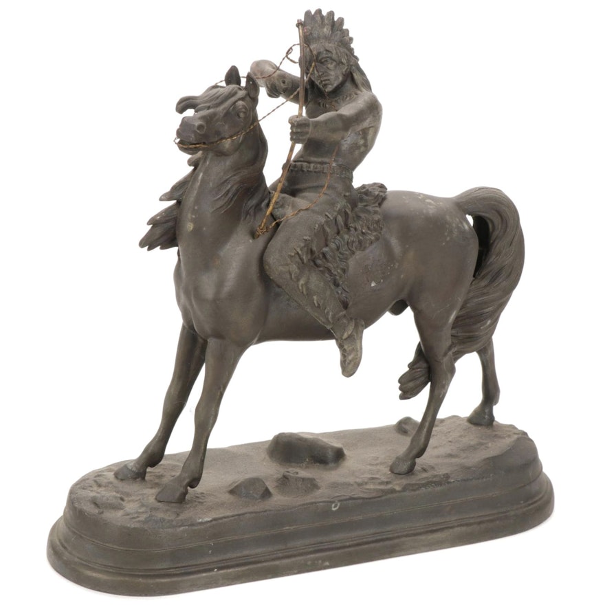 Native American on Horse Metal Figurine