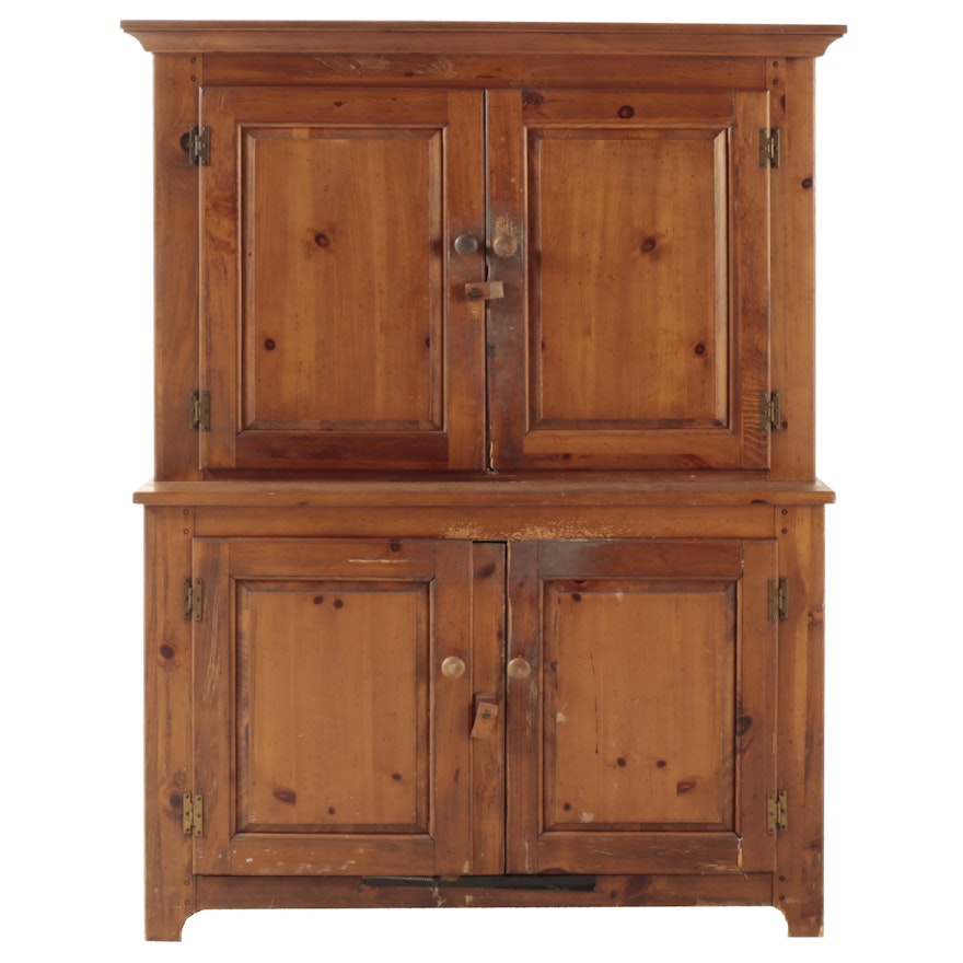 American Primitive Style Pine China Cabinet