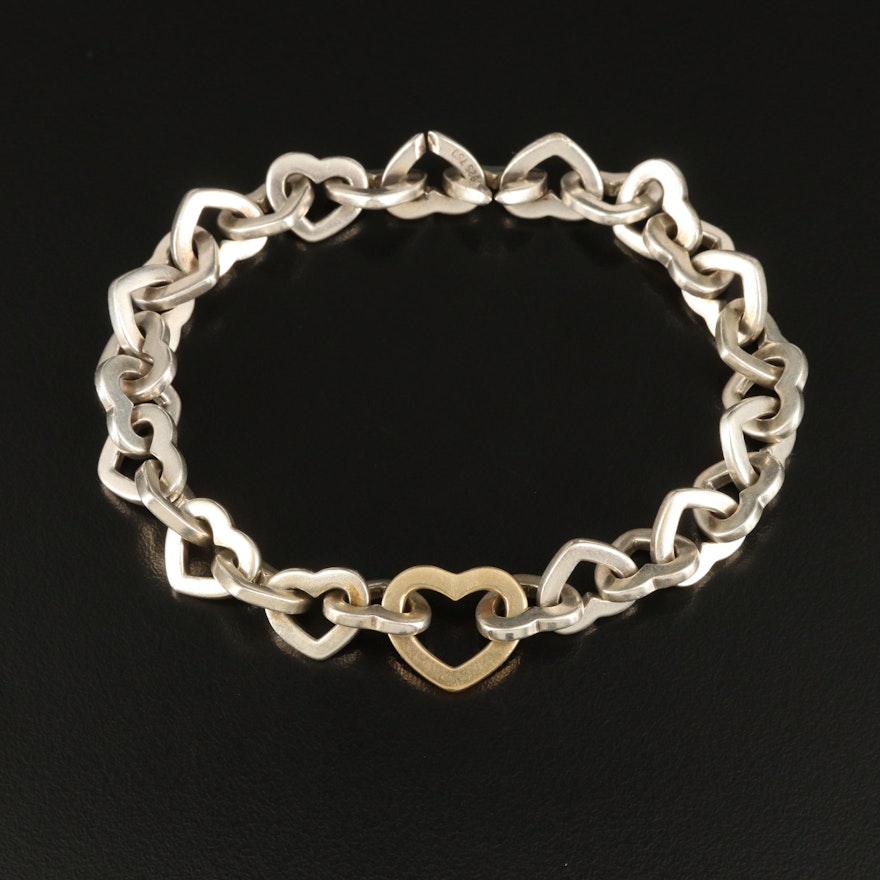 Vintage Tiffany & Co. Sterling Heart Link Bracelet with 14K Heart Accent