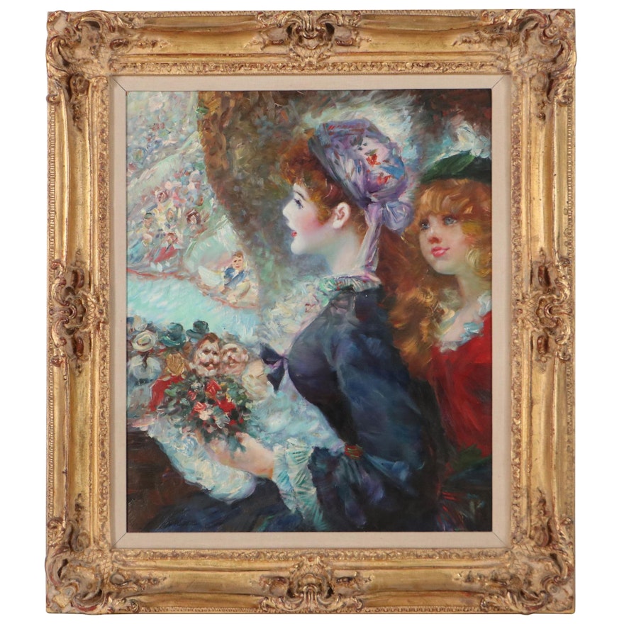 Oil Painting After John Frederick Lloyd Strevens of Two Women, Late 20th Century