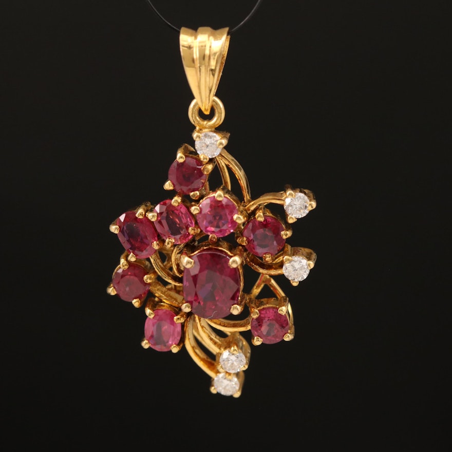 18K Ruby and Diamond Cluster Pendant
