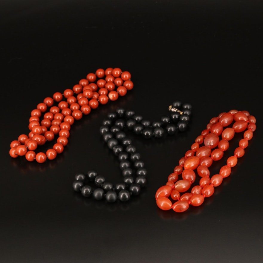 Agate, Red Jasper and Black Onyx Beaded Necklaces