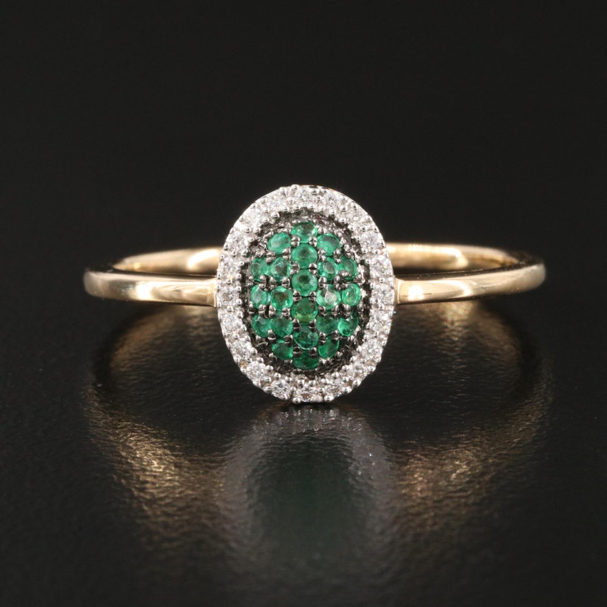 14K Emerald and Diamond Cluster Ring