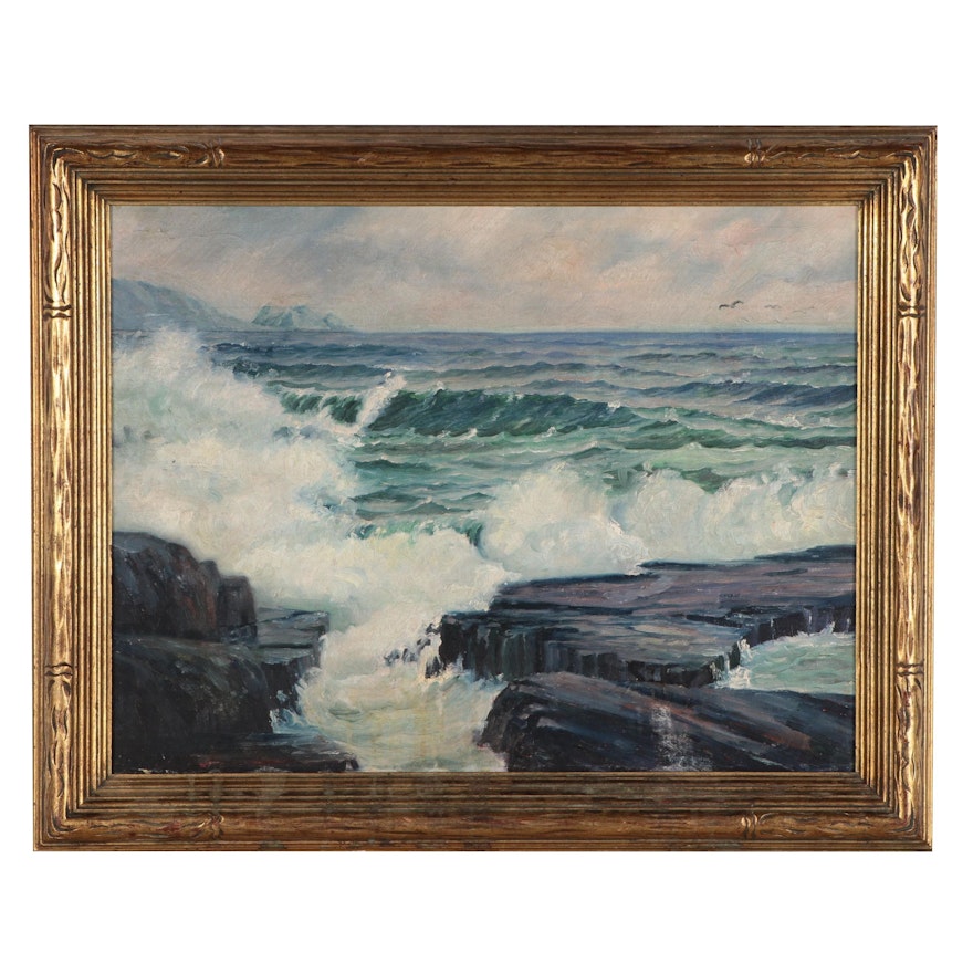 Seascape Oil Painting, Late 20th Century