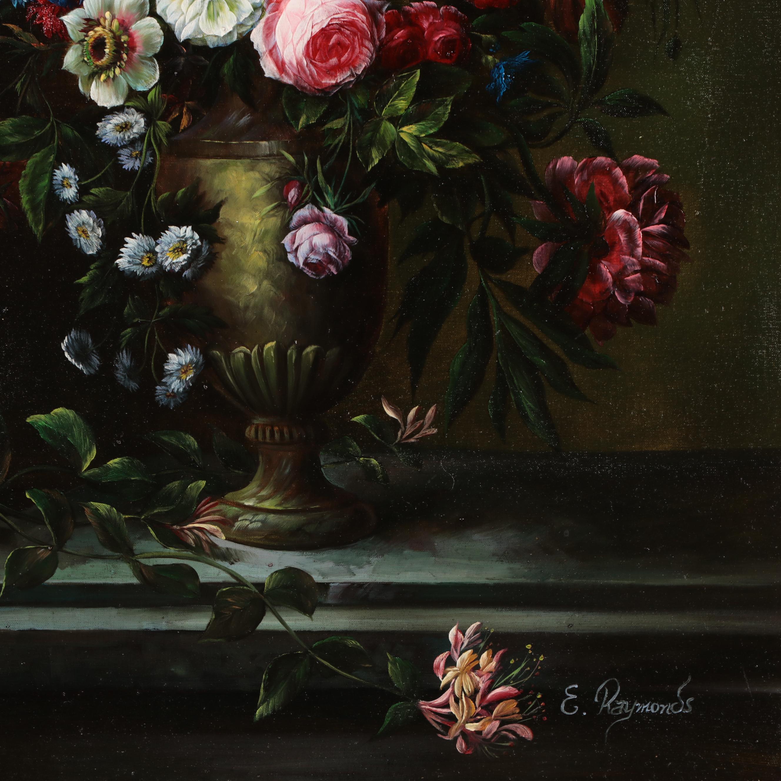 E. Raymonds Dutch Style Floral Still Life Oil Painting