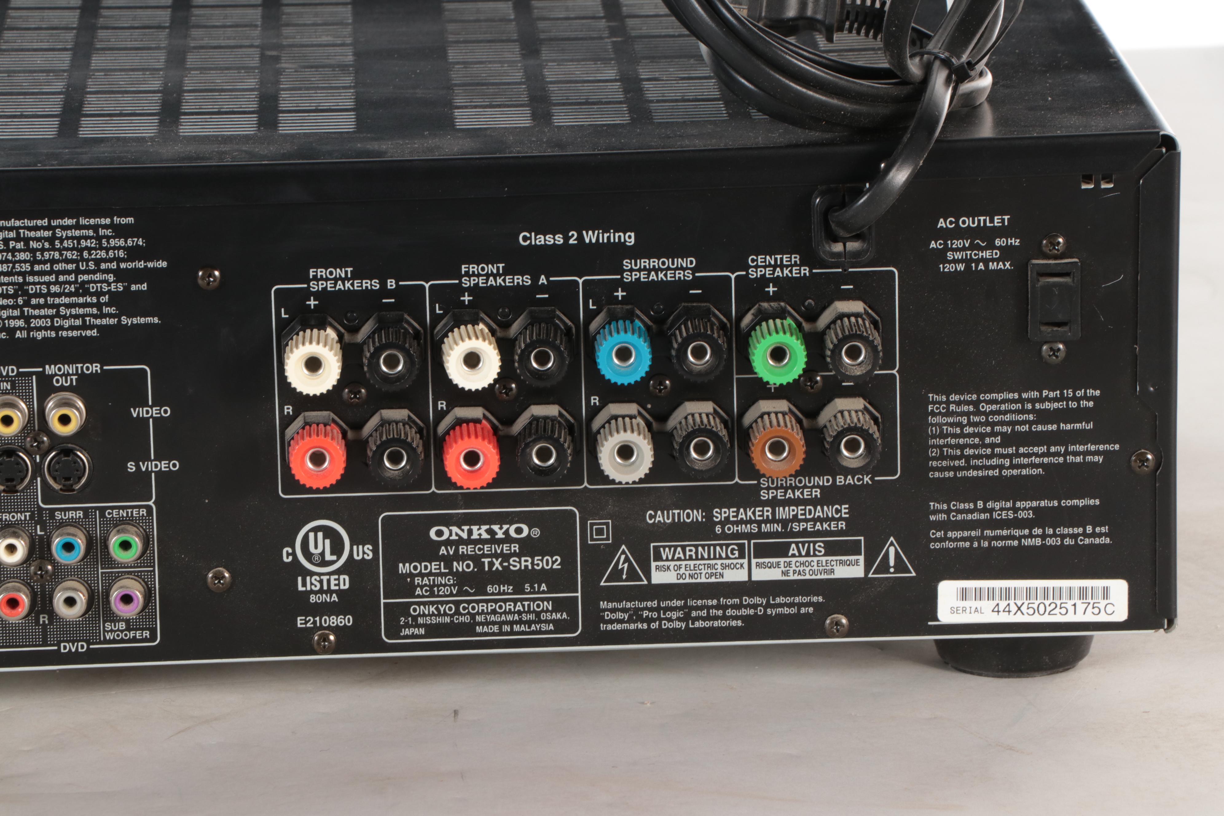 Onkyo AV Receiver and JL Audio Speaker in Cabinet, ca. 2004