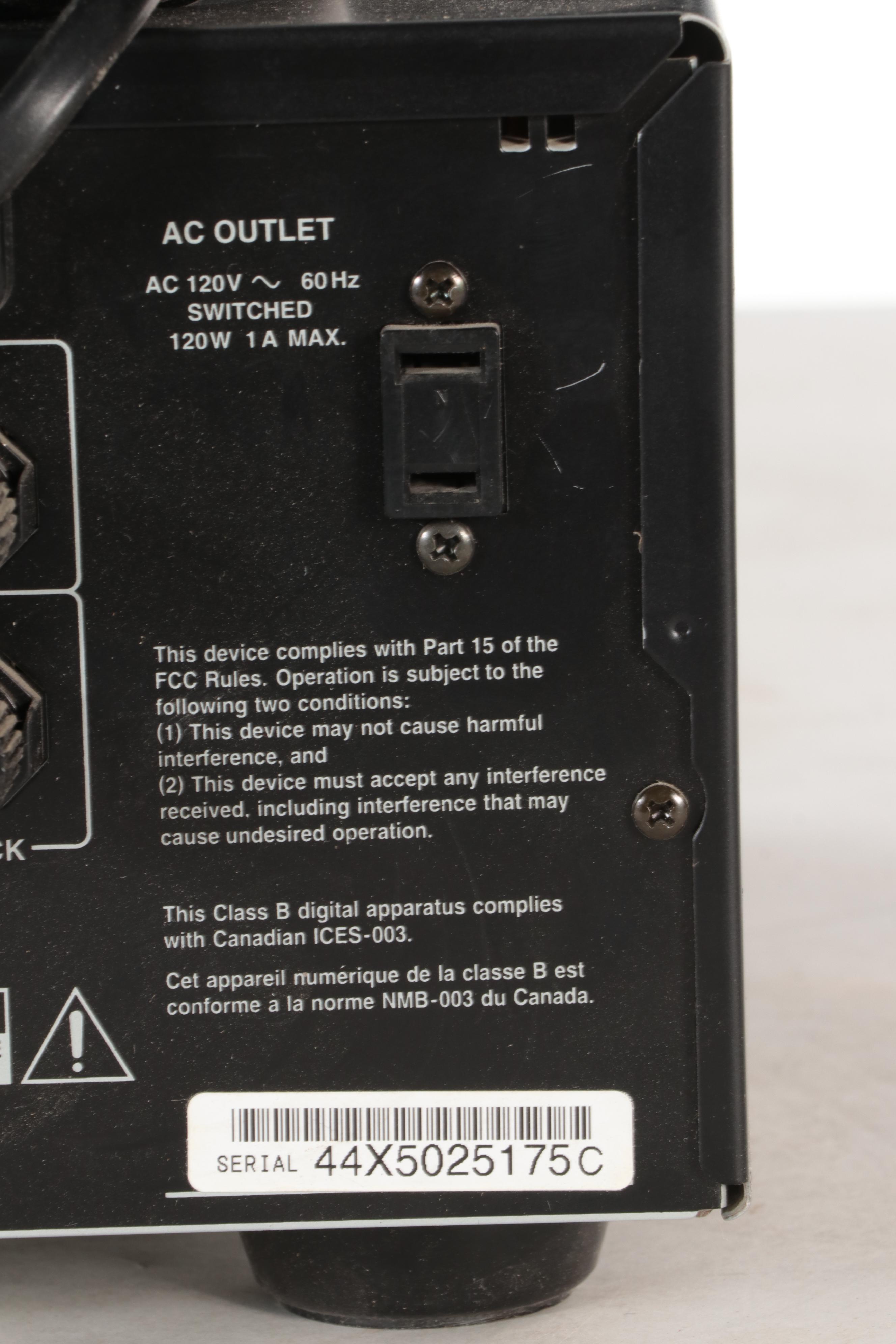 Onkyo AV Receiver and JL Audio Speaker in Cabinet, ca. 2004