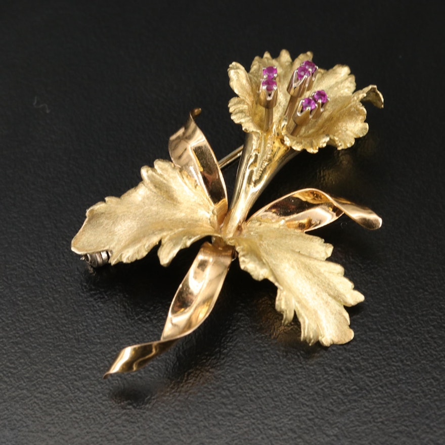 18K Ruby Floral Brooch