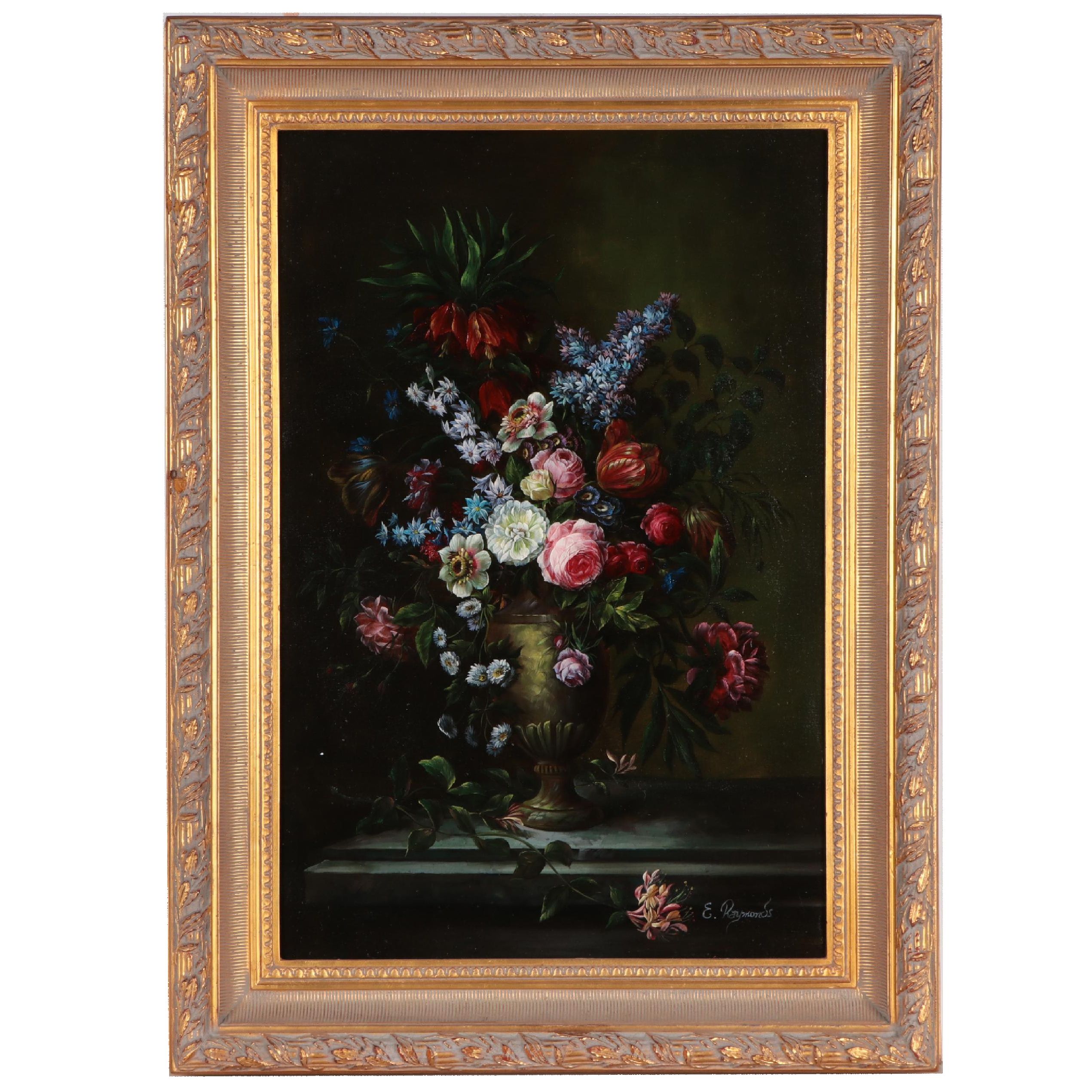 E. Raymonds Dutch Style Floral Still Life Oil Painting