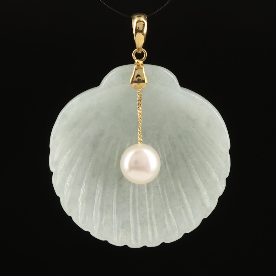 14K Jadeite and Pearl Shell Pendant