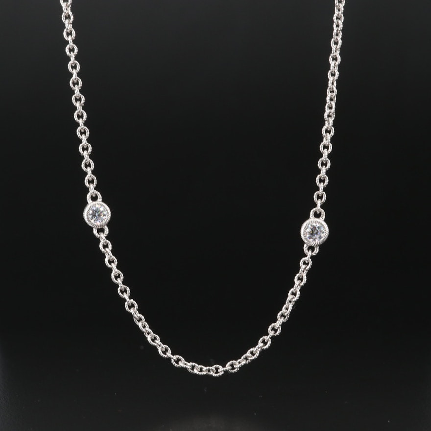 Judith Ripka Sterling Bezel Set Cubic Zirconia Station Necklace