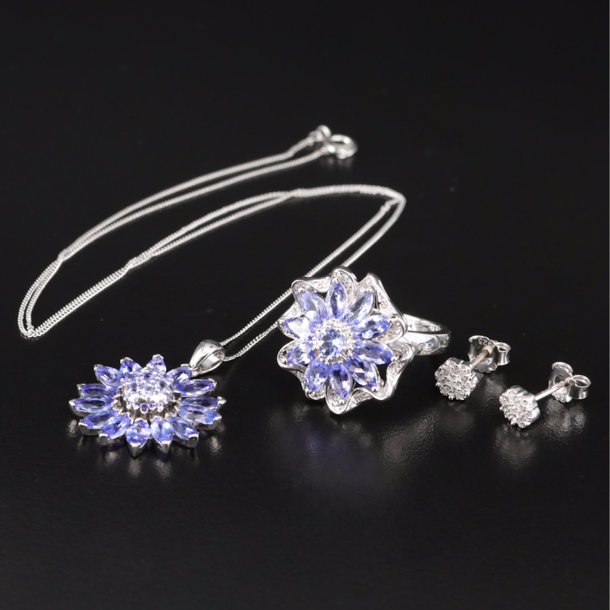 Sterling Tanzanite and Diamond Jewelry