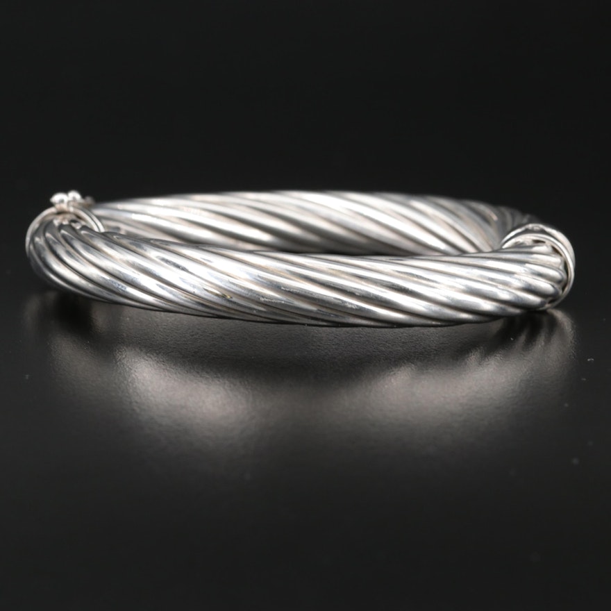 Italian Sterling Fluted Hinged Bangle