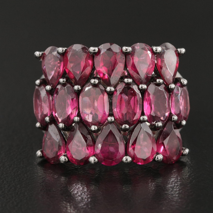 Sterling Rhodolite Garnet Multi-Row Ring