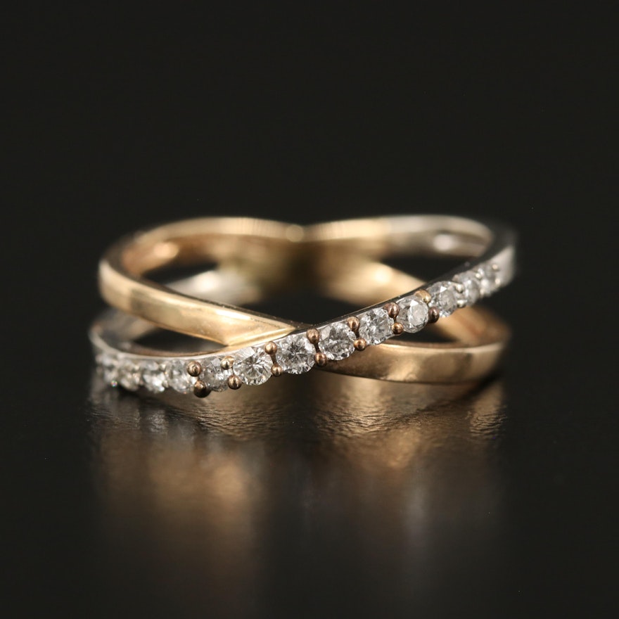 10K 0.22 CTW Diamond Two-Tone Criss-Cross Ring