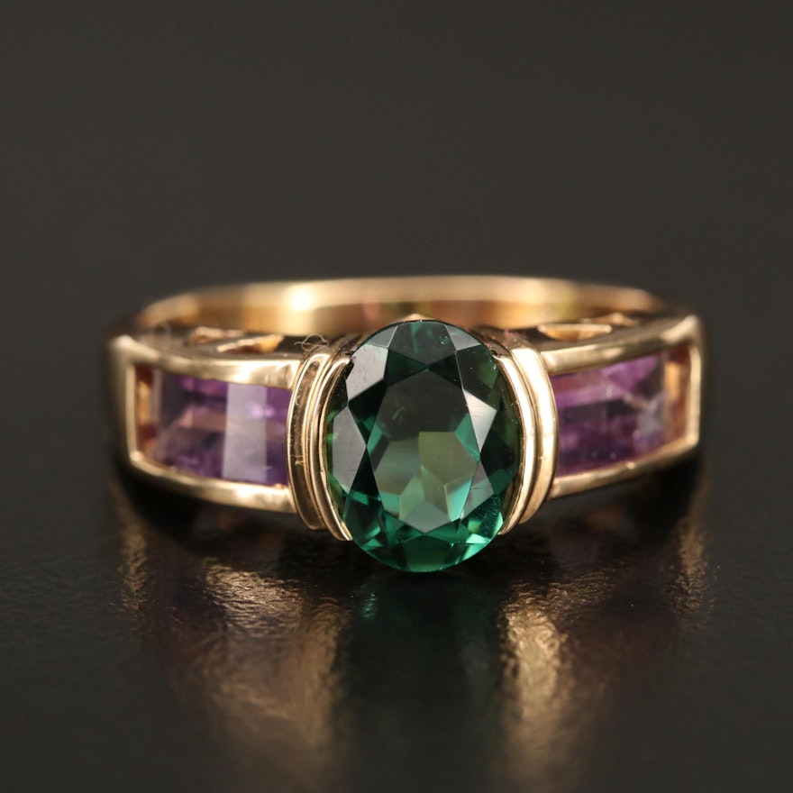 14K Quartz and Amethyst Ring