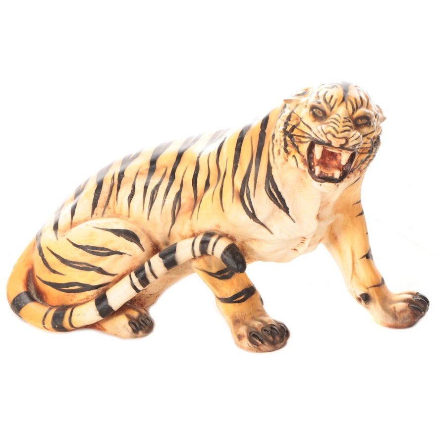 Painted Cast Composite Bengal Tiger Statuette, Mid to Late 20th Century