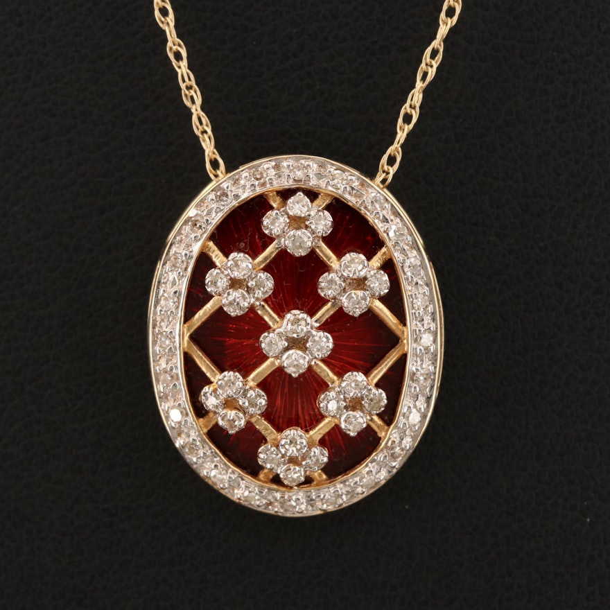 14K 0.25 CTW Diamond and Enamel Pendant Necklace