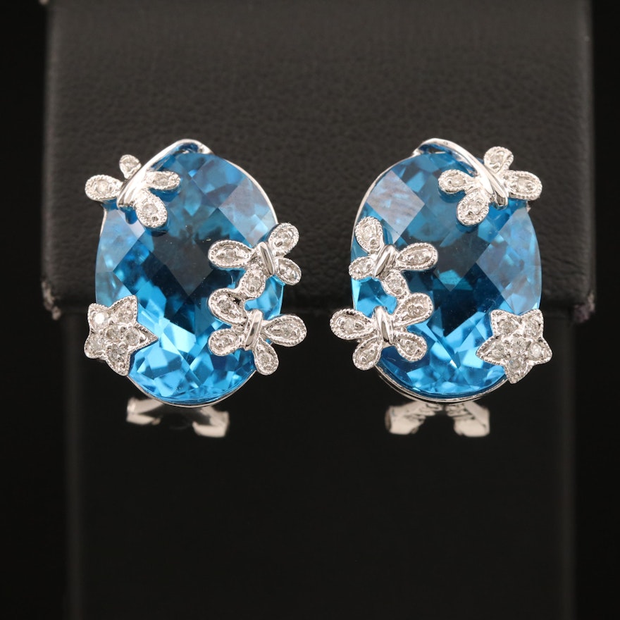 14K Topaz and Diamond Butterfly Earrings
