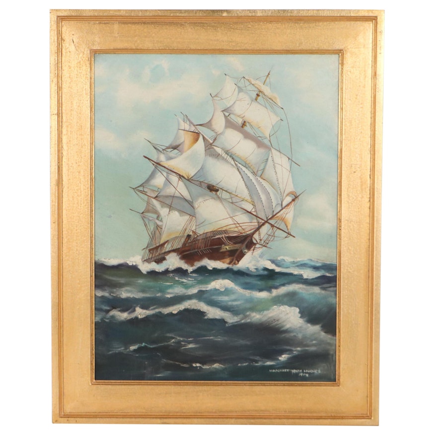 Marine Oil Painting of Sailing Ship, 1954