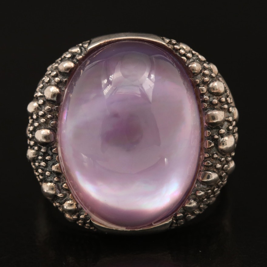 Michael Dawkins Sterling Amethyst and Mother of Pearl Doublet Ring