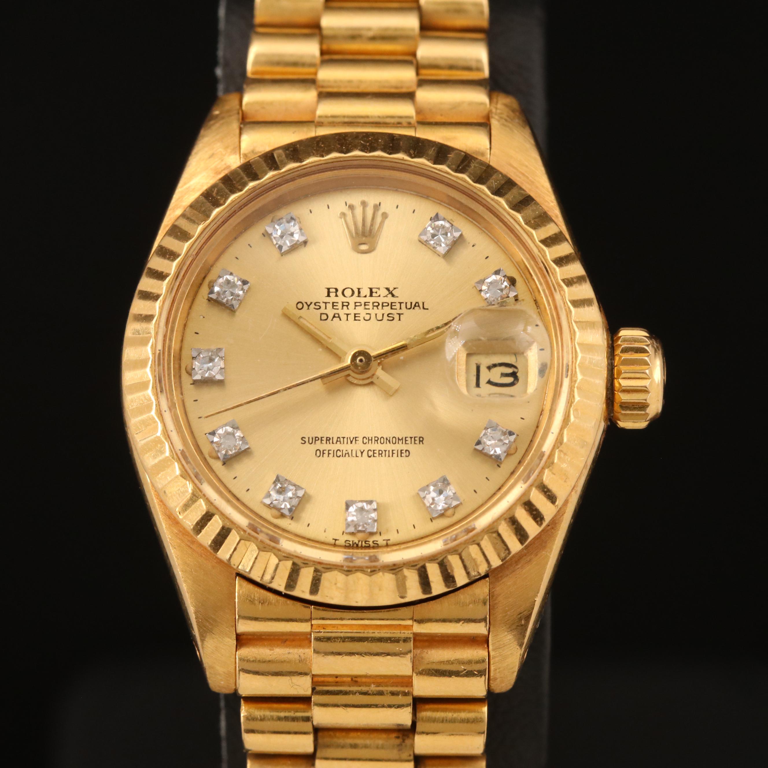 1981 Rolex Datejust 18K Watch with Diamond Dial