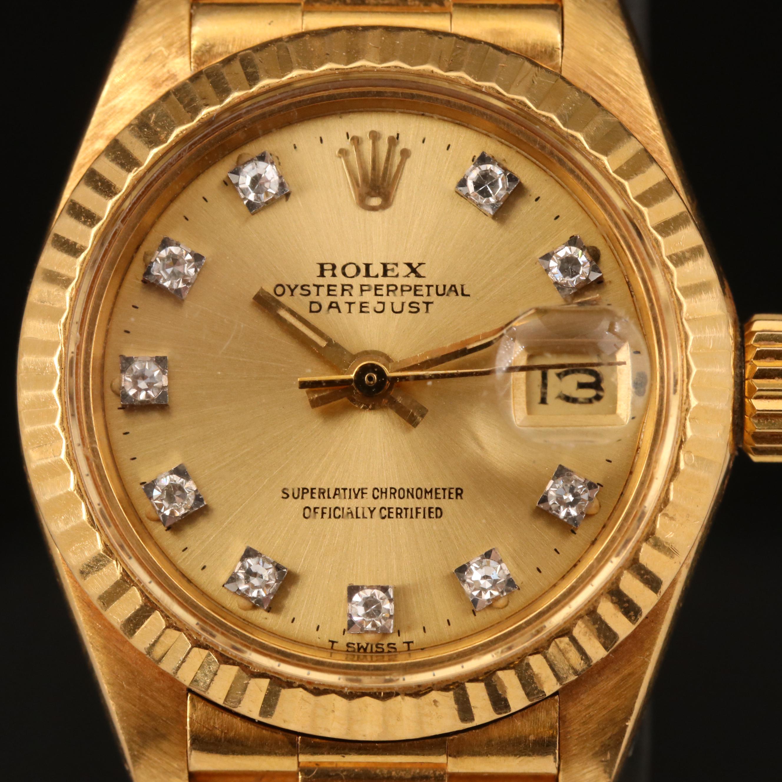 1981 Rolex Datejust 18K Watch with Diamond Dial