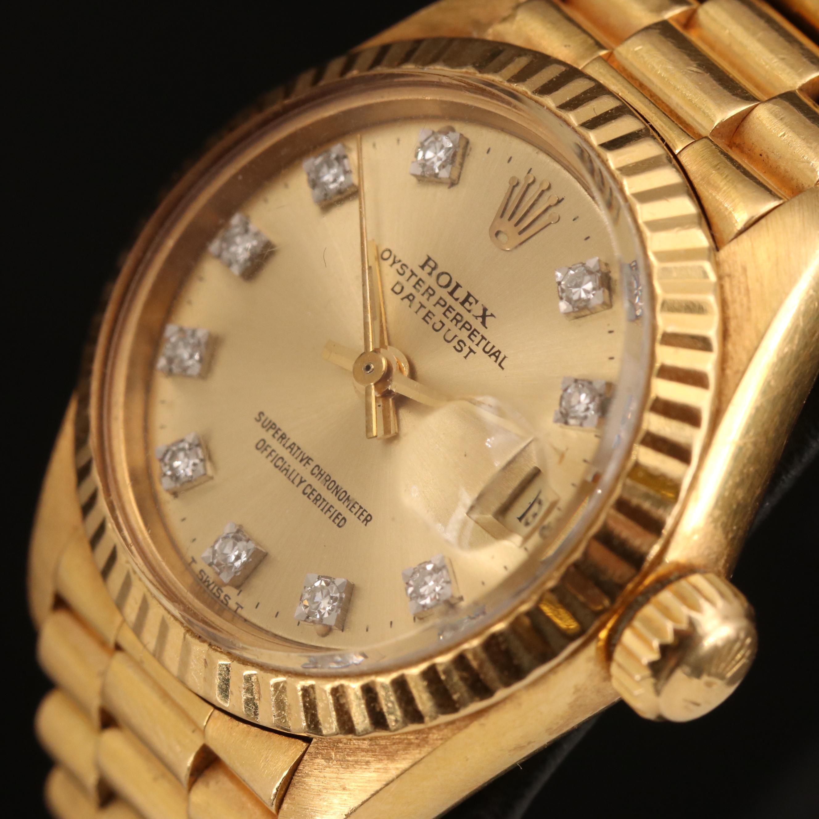 1981 Rolex Datejust 18K Watch with Diamond Dial