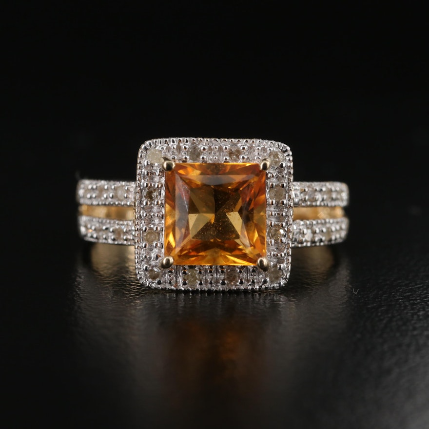 14K Citrine and Diamond Ring