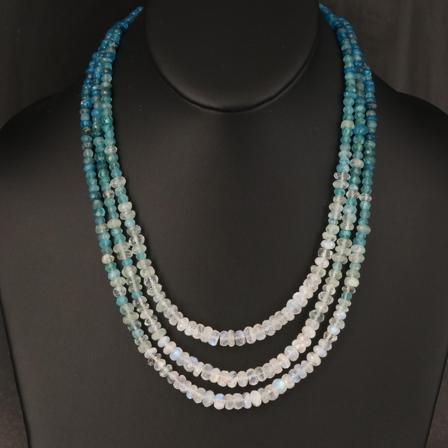 Rainbow Moonstone, Beryl and Apatite Graduated Necklace