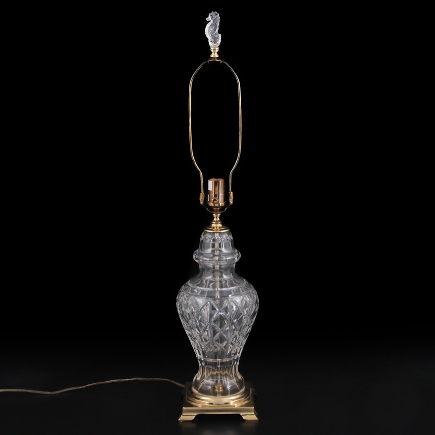 Waterford Crystal Table Lamp with Crystal Seahorse Finial, circa 1989