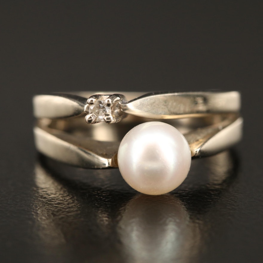 Vintage 14K Pearl and Diamond Ring