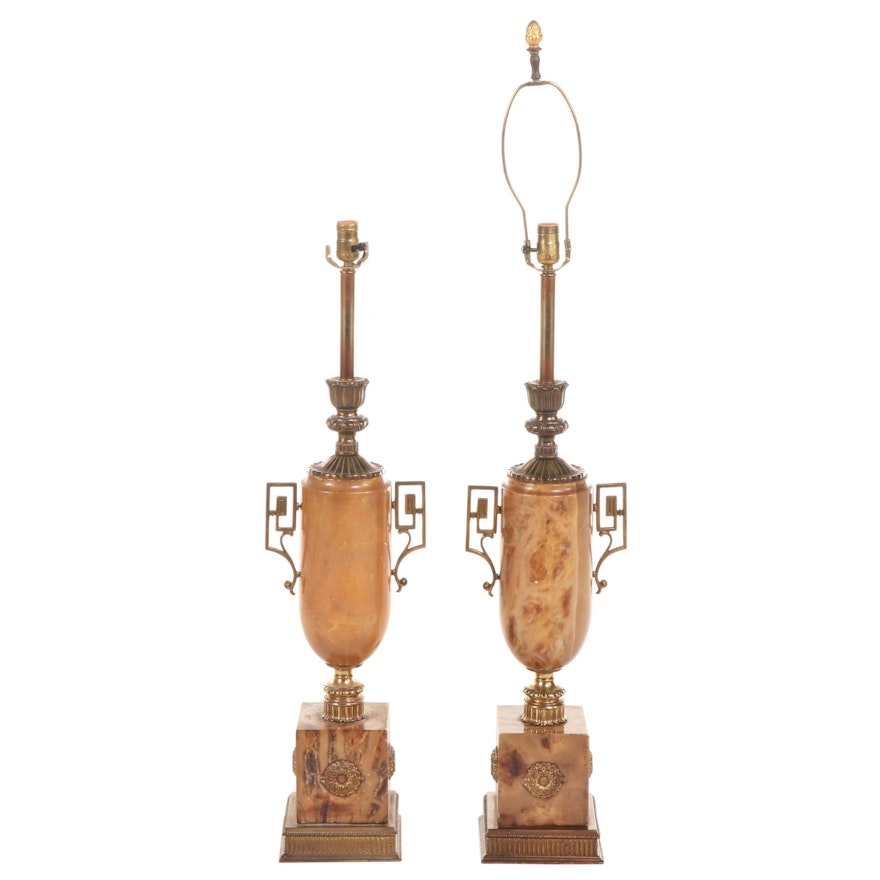 Pair of Neoclassical Marble Urn Table Lamps, Mid-20th Century