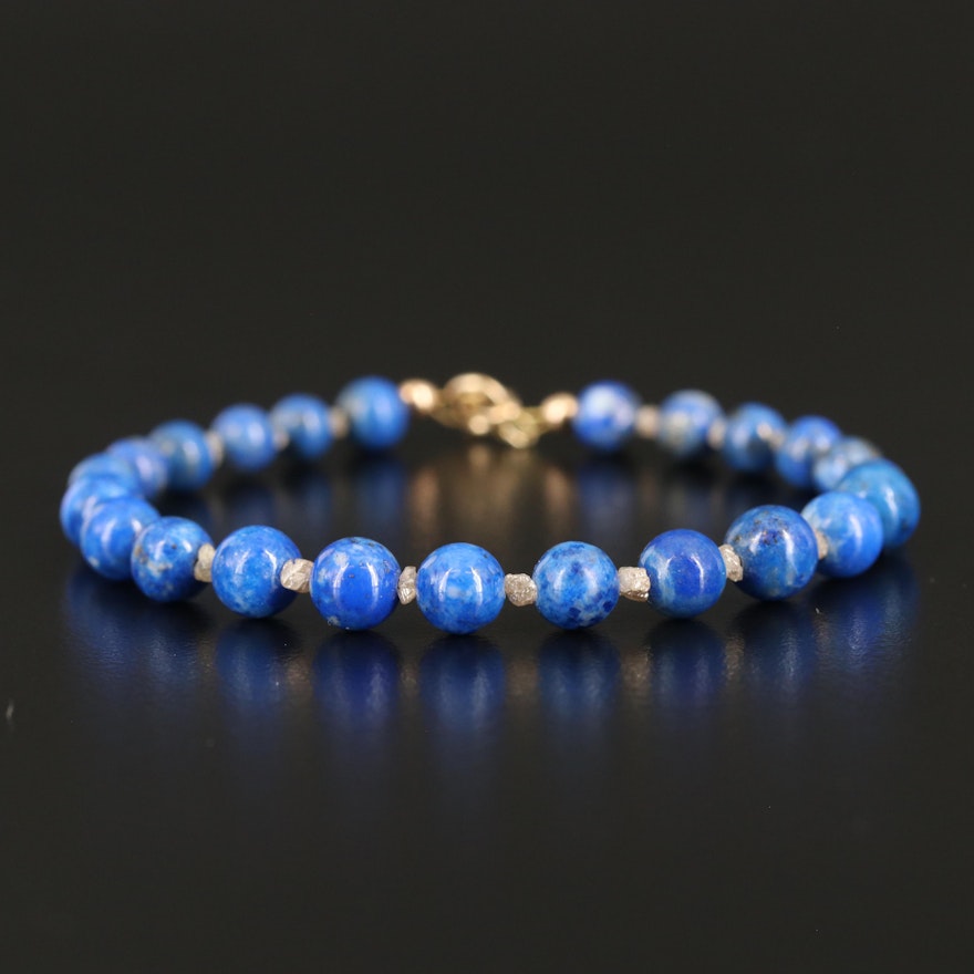 Lapis Lazuli and Diamond Bracelet with 10K Clasp