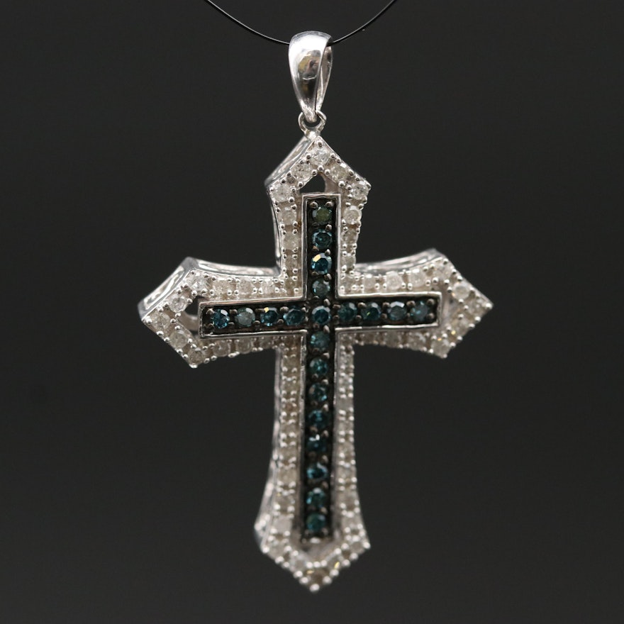 Sterling 0.98 CTW Diamond Cross Pendant